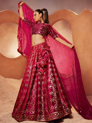 Exquisite Magenta Sequins Embroidered Velvet Lehenga Choli